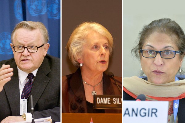 Martti Ahtisaari of Finland, Silvia Cartwright of New Zealand, Asma Jahangir of Pakistan