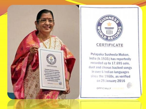 P. Susheela with official certificate from the well-known Guinness Book of World Records-PTI poc-Courtesy: The Hindu