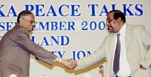 Balasingham-Peiris peace talks in 2003 ~ pic: Guardian.UK
