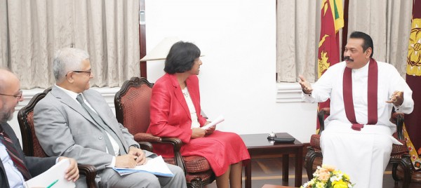 President Mahinda Rajapaksa meets Navanethem "Navi" Pillay, the United Nations High Commissioner for Human Rights, at Temple Trees in Colombo, Sri Lanka-Aug 30, 2013-pic: facebook.com/PresidentRajapaksa