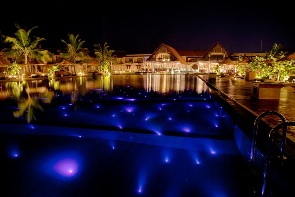 The Uga Bay pool at night