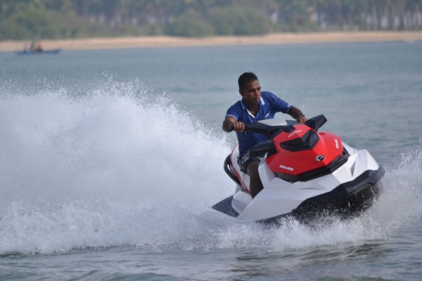 Manjula heading out on a jet ski