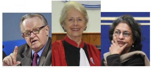 Nobel Laureate Martti Ahtisaari, Justice Ms Silvia Cartwright and Ms Asma Jahangir
