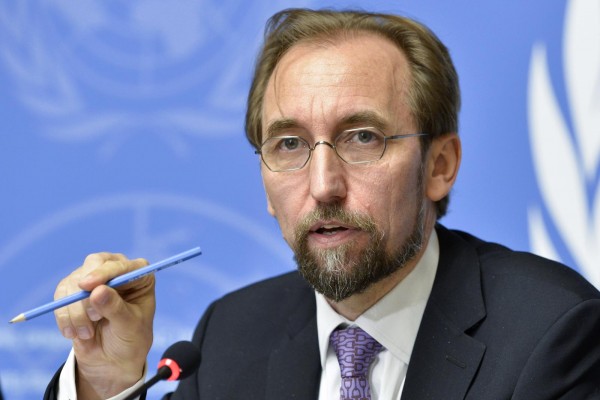 Zeid Ra'ad Zeid Al Hussein, United Nations High Commissioner for Human Rights during the press conference. 16 October 2014. UN Photo / Jean-Marc Ferré