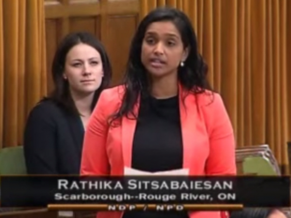 NDP MP Rathika Sitsabaiesan giving her statement in support of commemorating Tamil Heroes Day, Nov. 27, 2014.